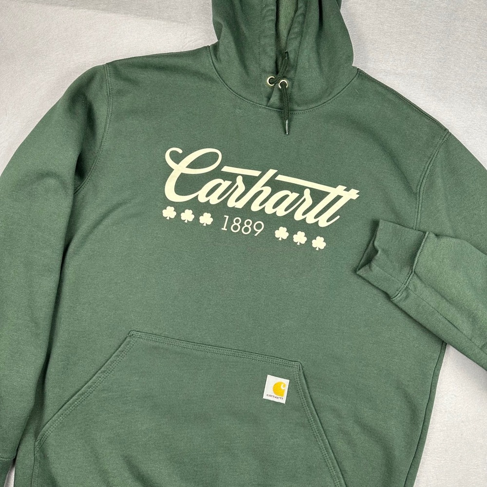 Carhartt Mens Green St Patricks Day Shamrock Graphic Hoodie Loose Fit Medium